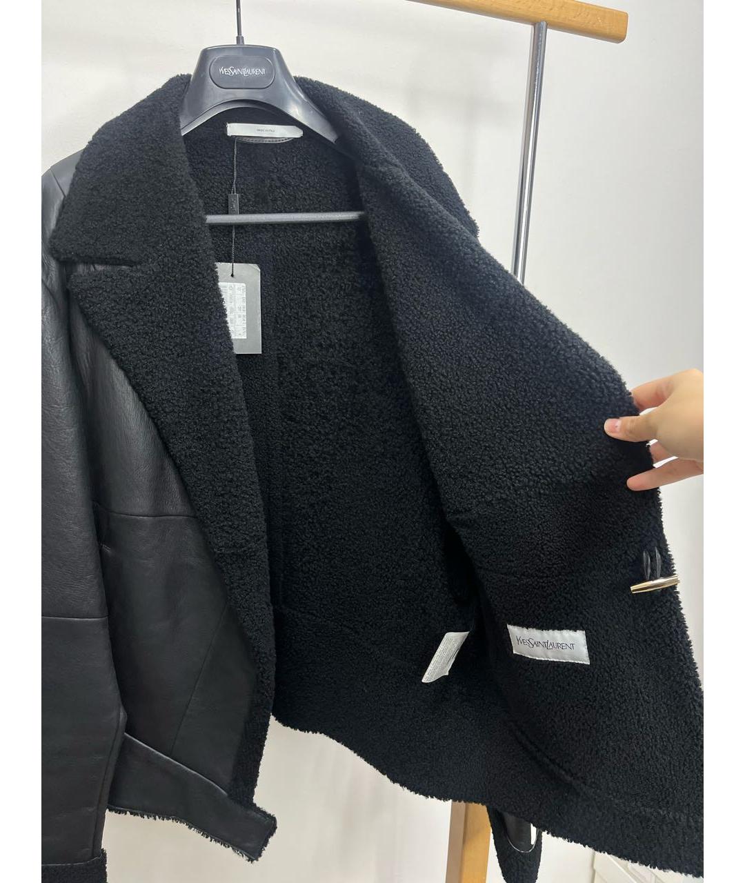 SAINT LAURENT Черная кожаная дубленка/шуба, фото 2