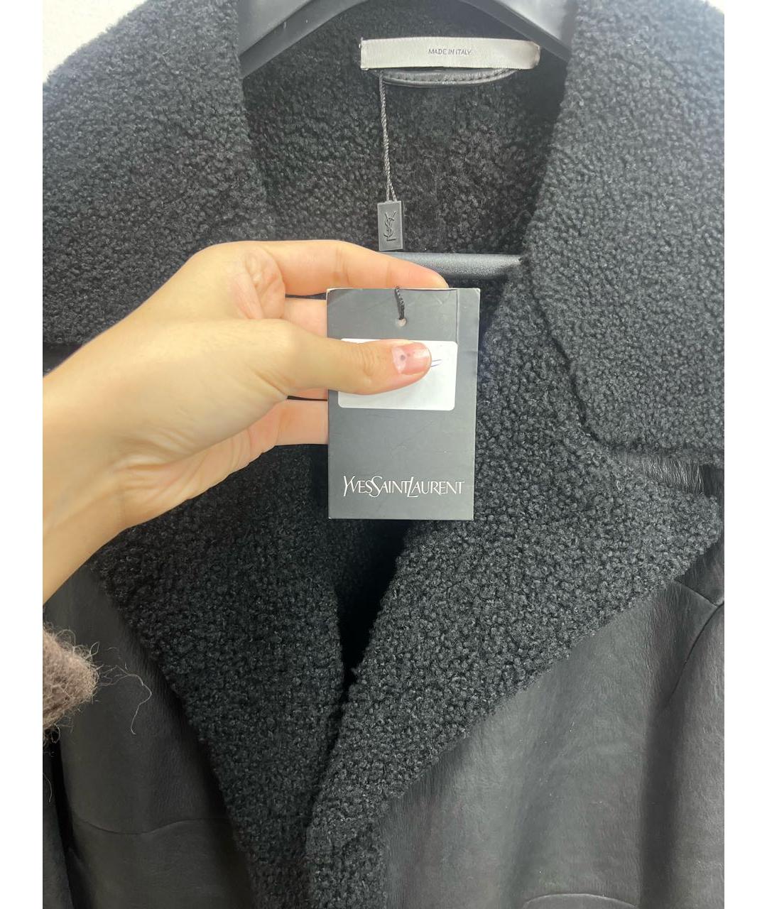 SAINT LAURENT Черная кожаная дубленка/шуба, фото 6
