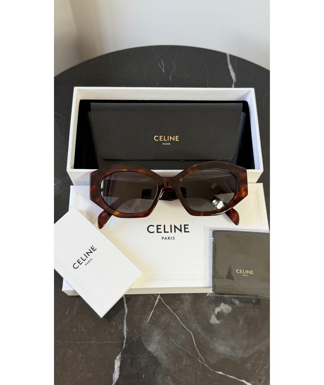CELINE Коричневые пластиковые солнцезащитные очки, фото 6