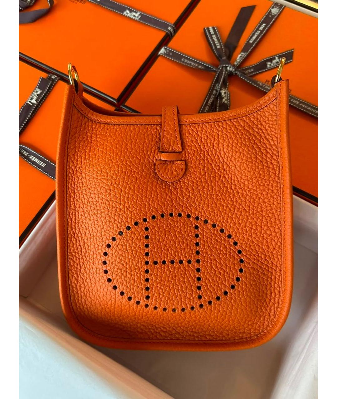 HERMES Оранжевая кожаная сумка через плечо, фото 8