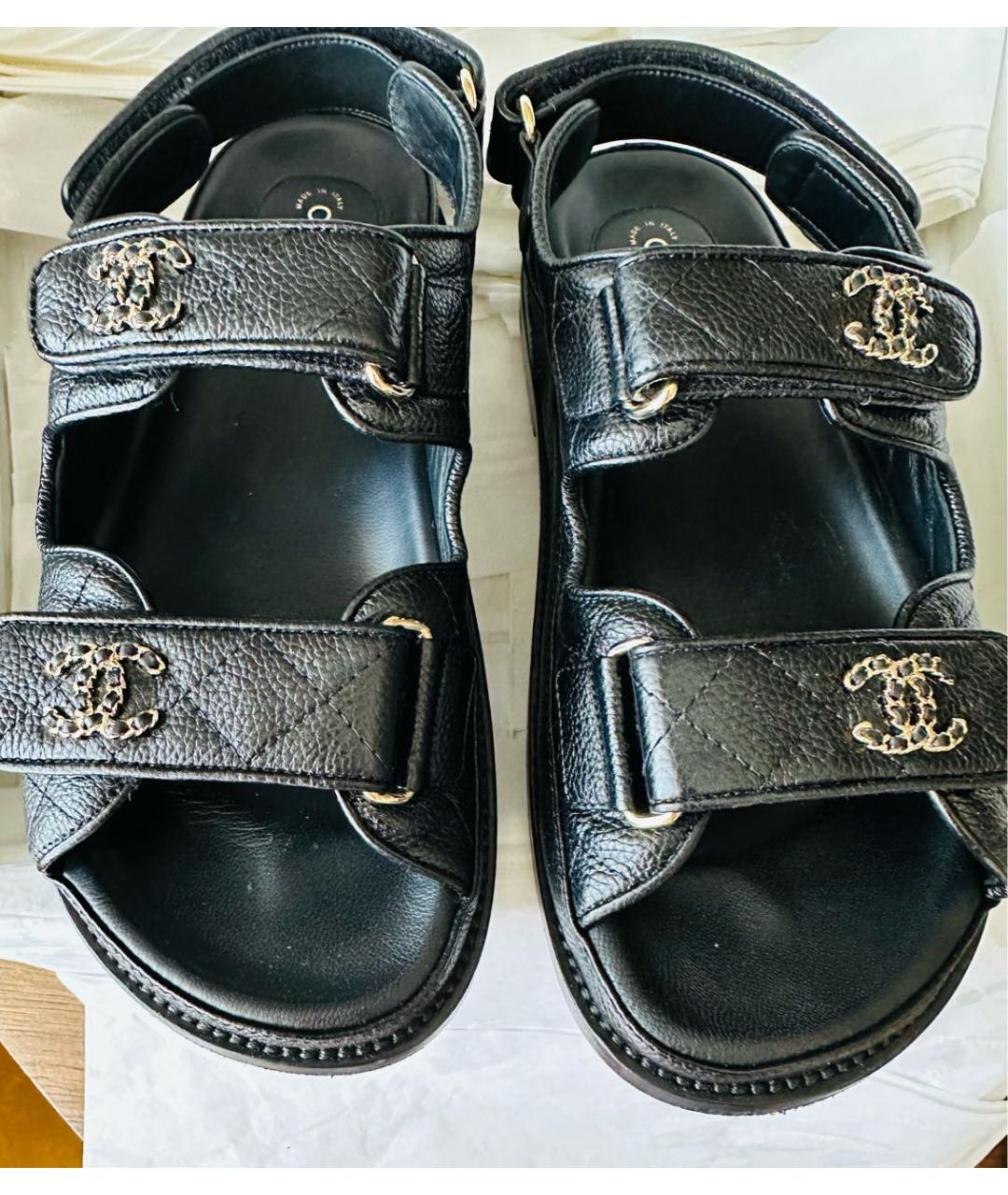 CHANEL Черные кожаные сандалии, фото 2