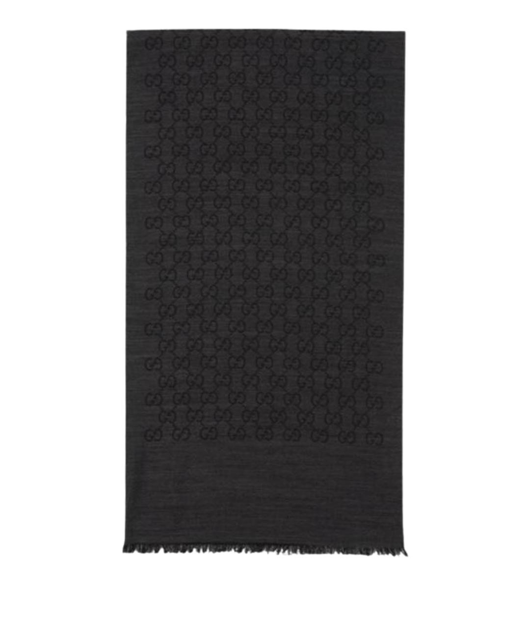 GUCCI Черный шерстяной шарф, фото 1