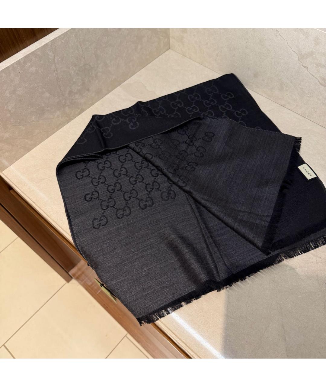 GUCCI Черный шерстяной шарф, фото 8