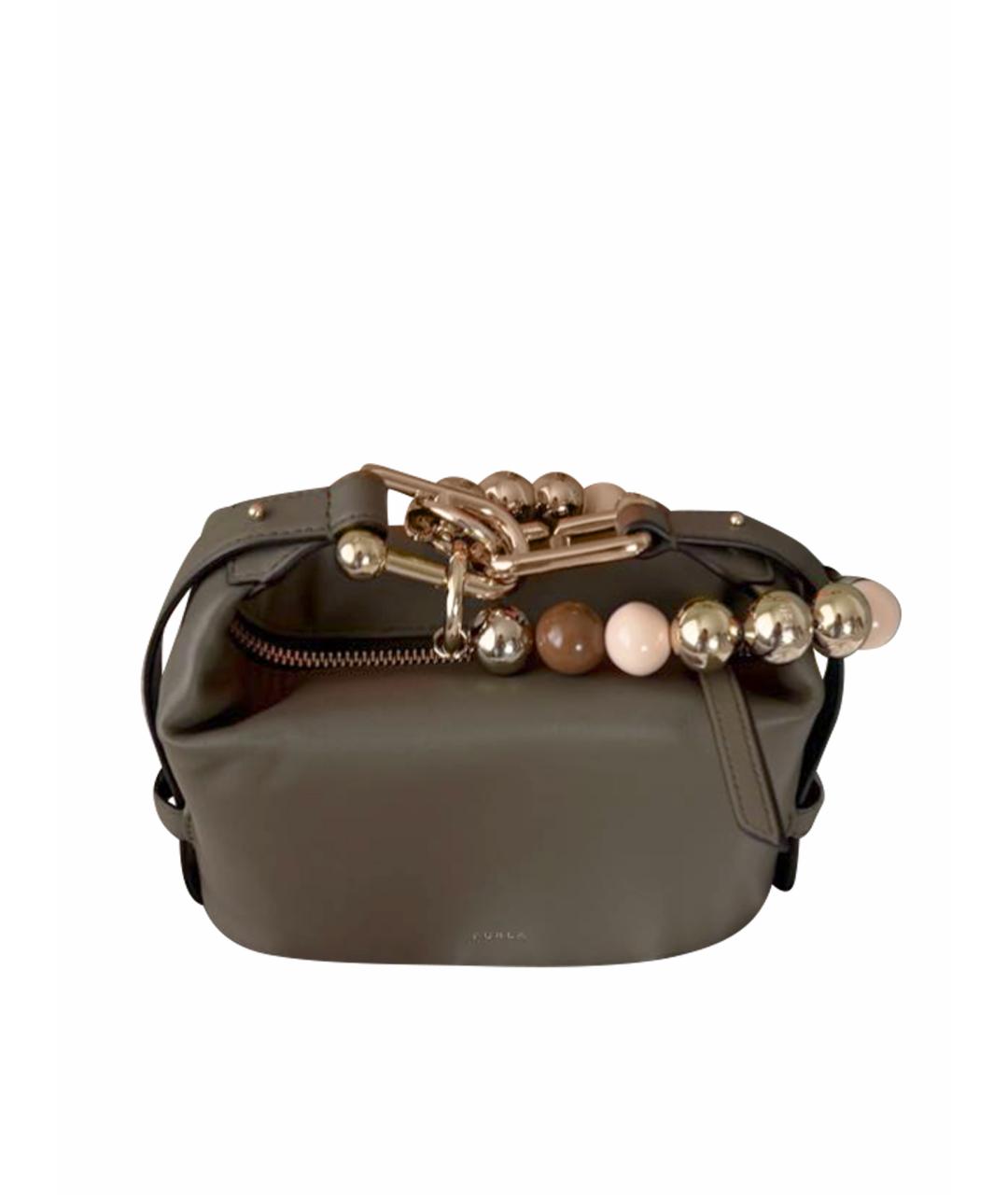FURLA Хаки кожаная сумка с короткими ручками, фото 6