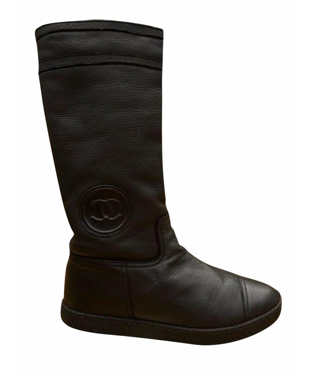 CHANEL Черные кожаные сапоги, фото 9