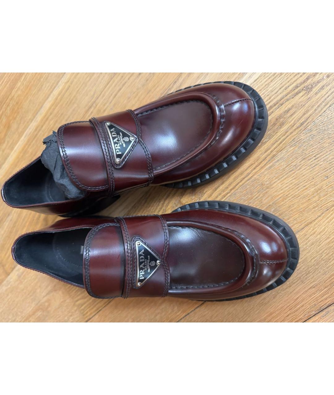 PRADA Бордовые кожаные лоферы, фото 2