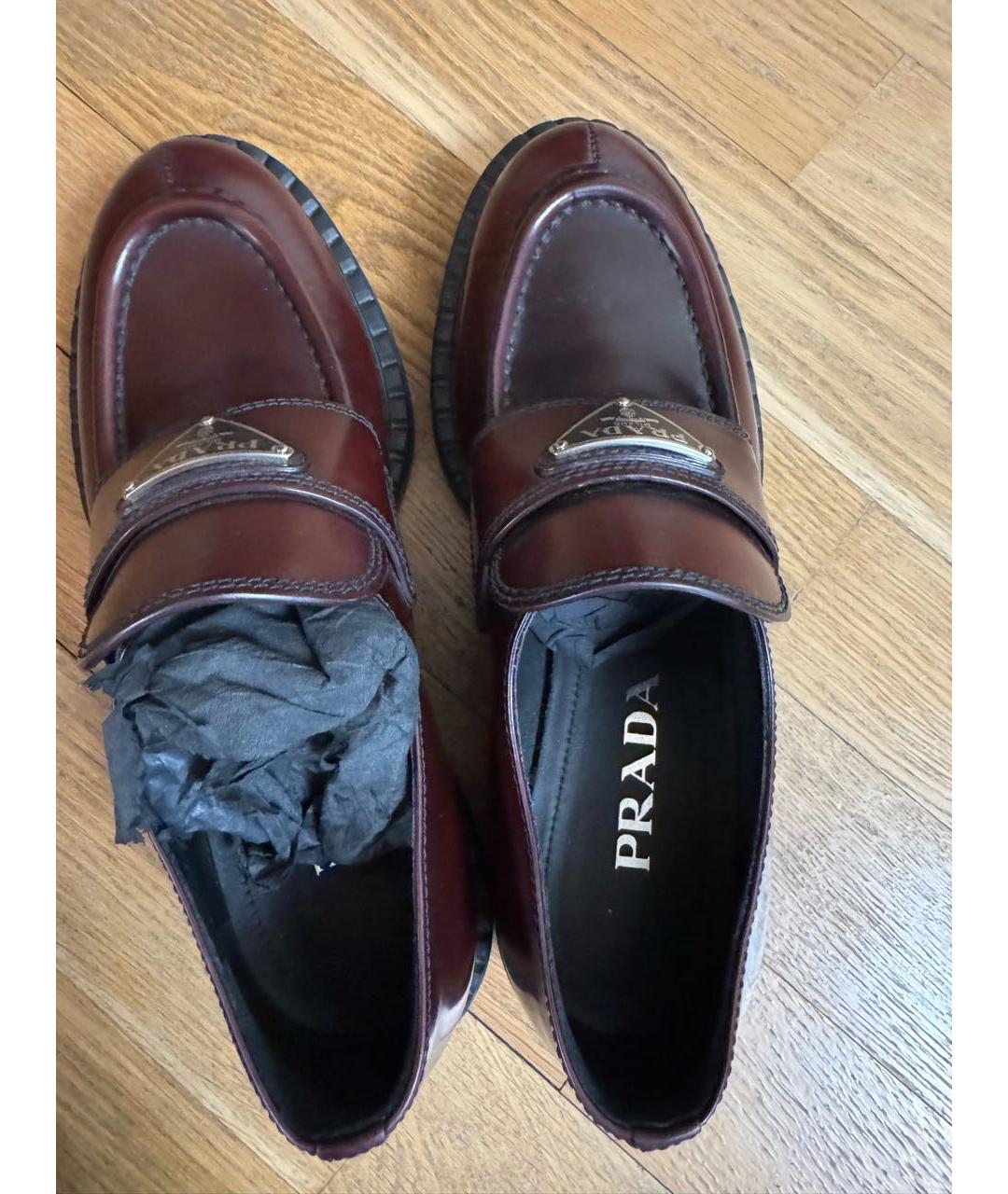 PRADA Бордовые кожаные лоферы, фото 3