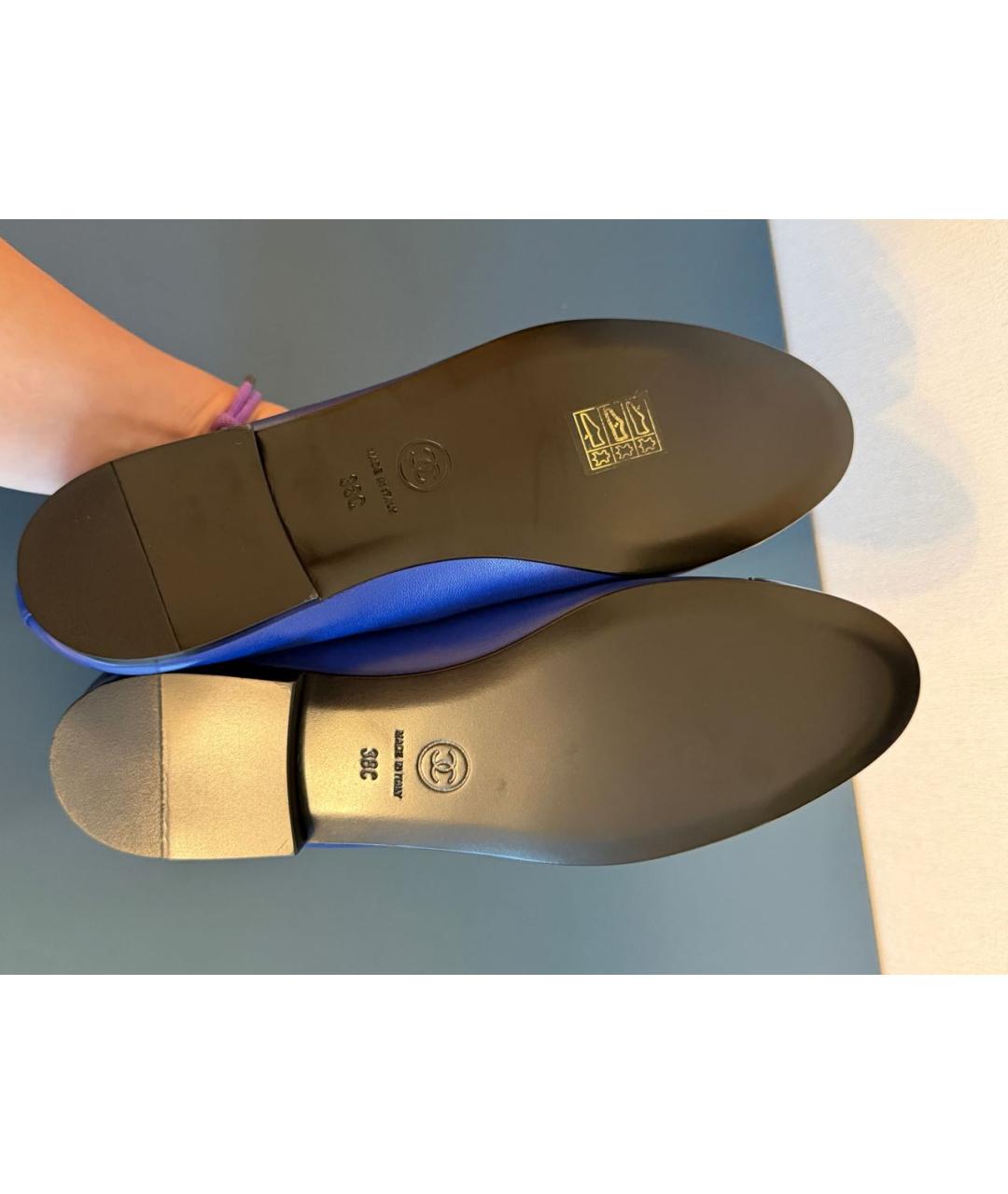 CHANEL Синие кожаные балетки, фото 6