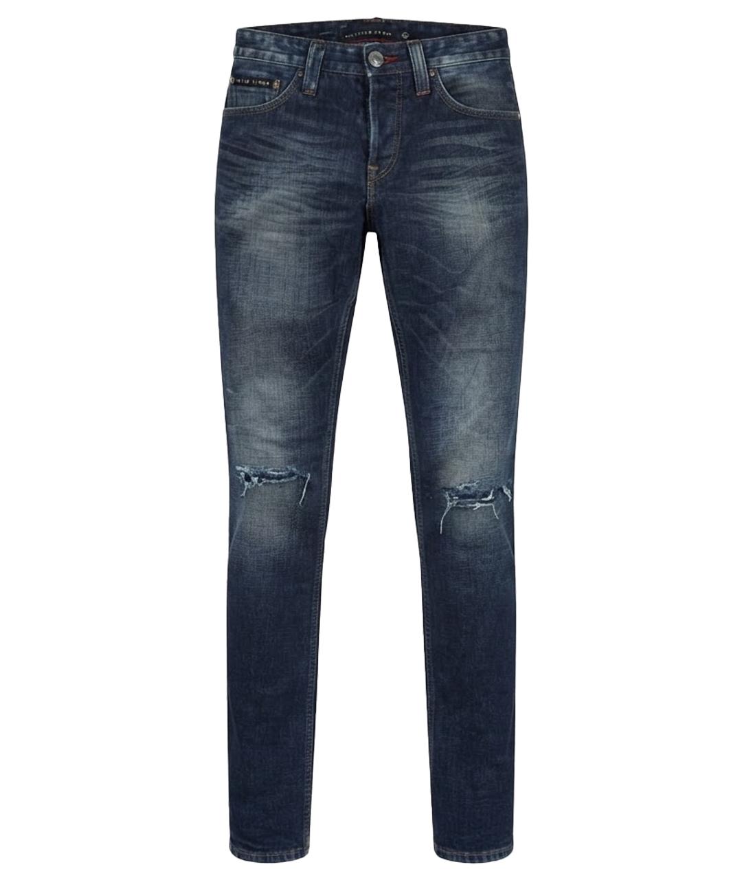 PHILIPP PLEIN Темно-синие хлопковые прямые джинсы, фото 1