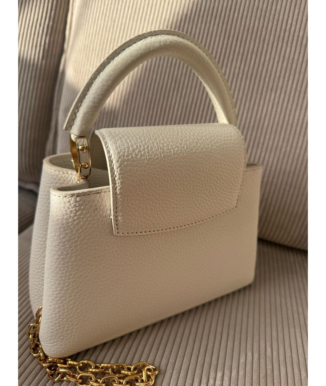 LOUIS VUITTON Белая кожаная сумка с короткими ручками, фото 3