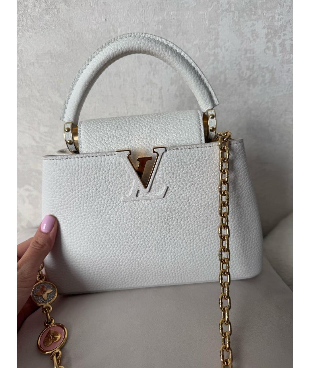 LOUIS VUITTON Белая кожаная сумка с короткими ручками, фото 2