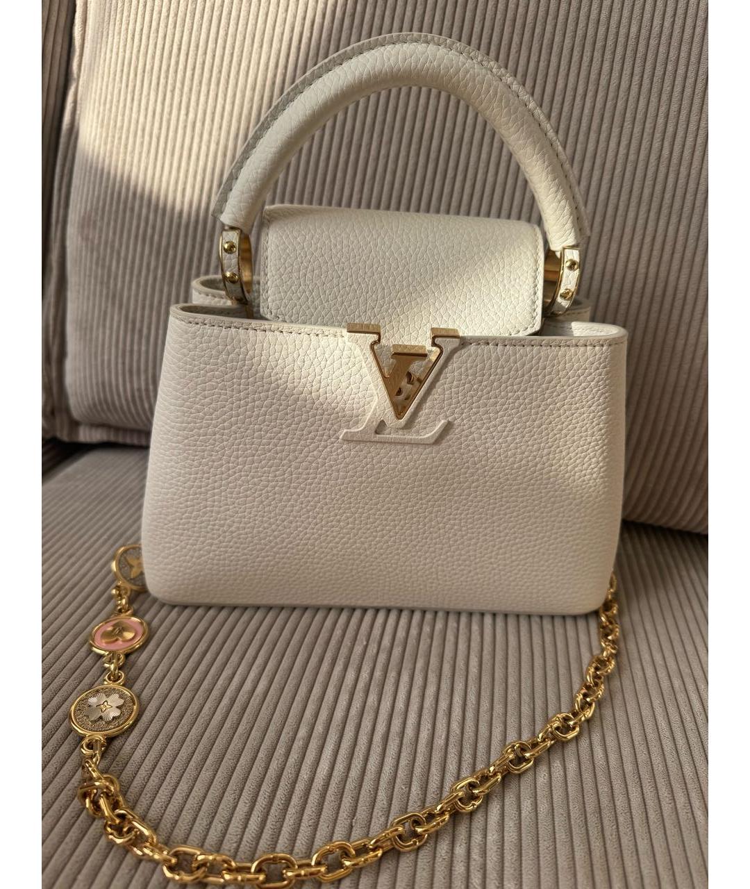 LOUIS VUITTON Белая кожаная сумка с короткими ручками, фото 5