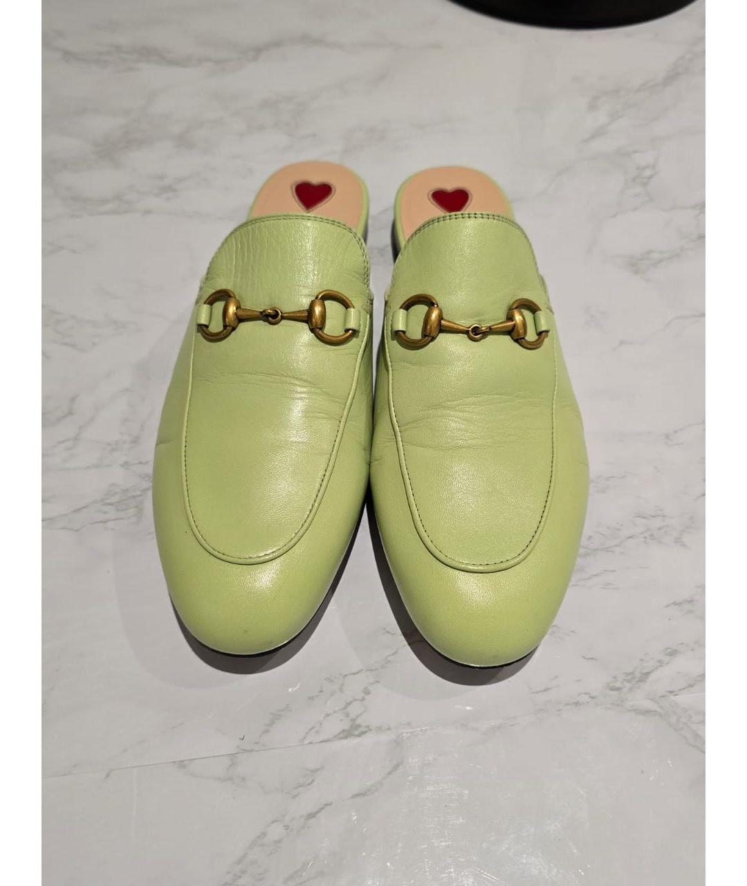 GUCCI Салатовые кожаные мюли, фото 2