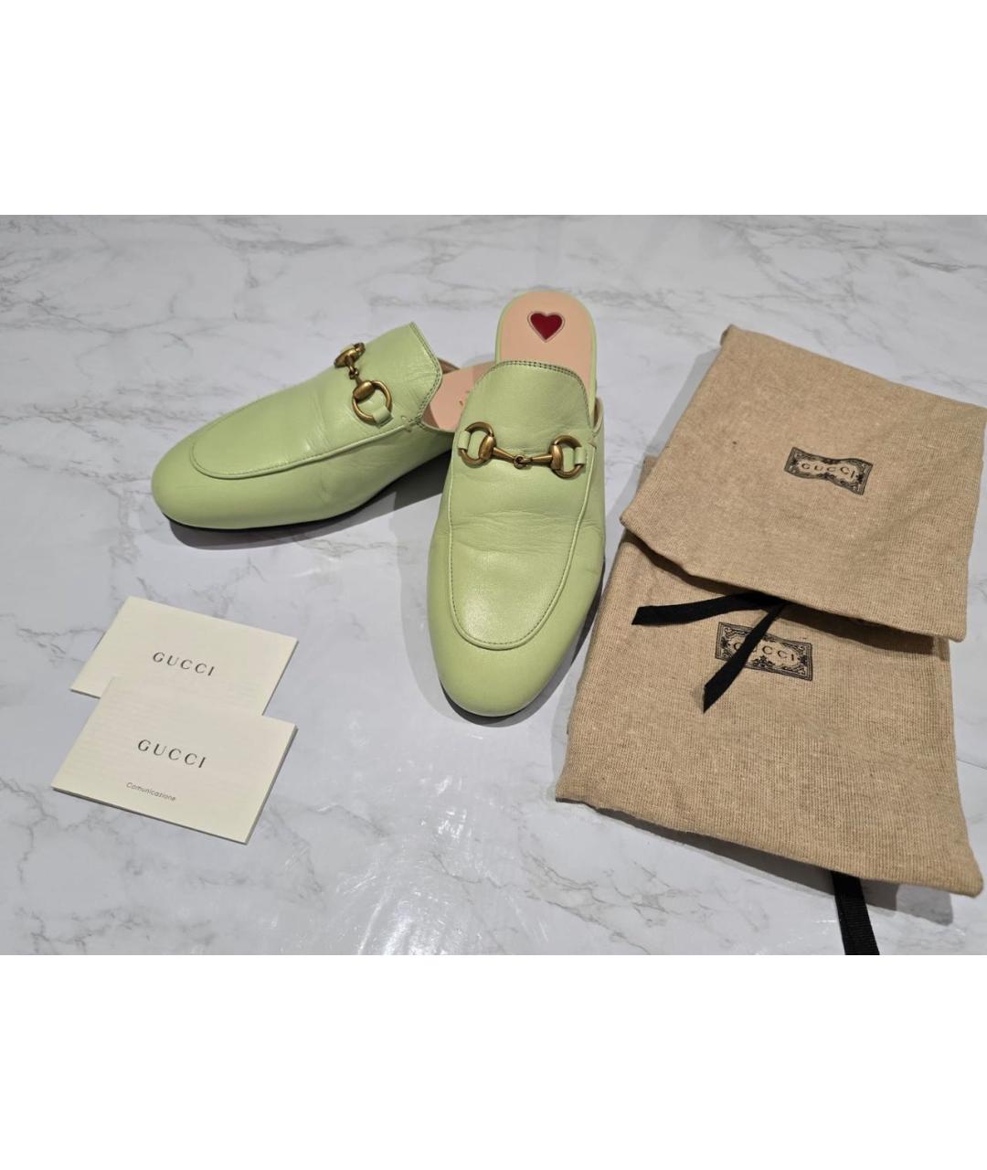 GUCCI Салатовые кожаные мюли, фото 4