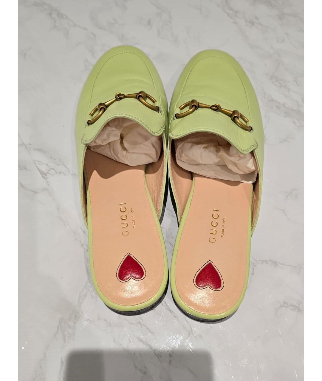 GUCCI Салатовые кожаные мюли, фото 3
