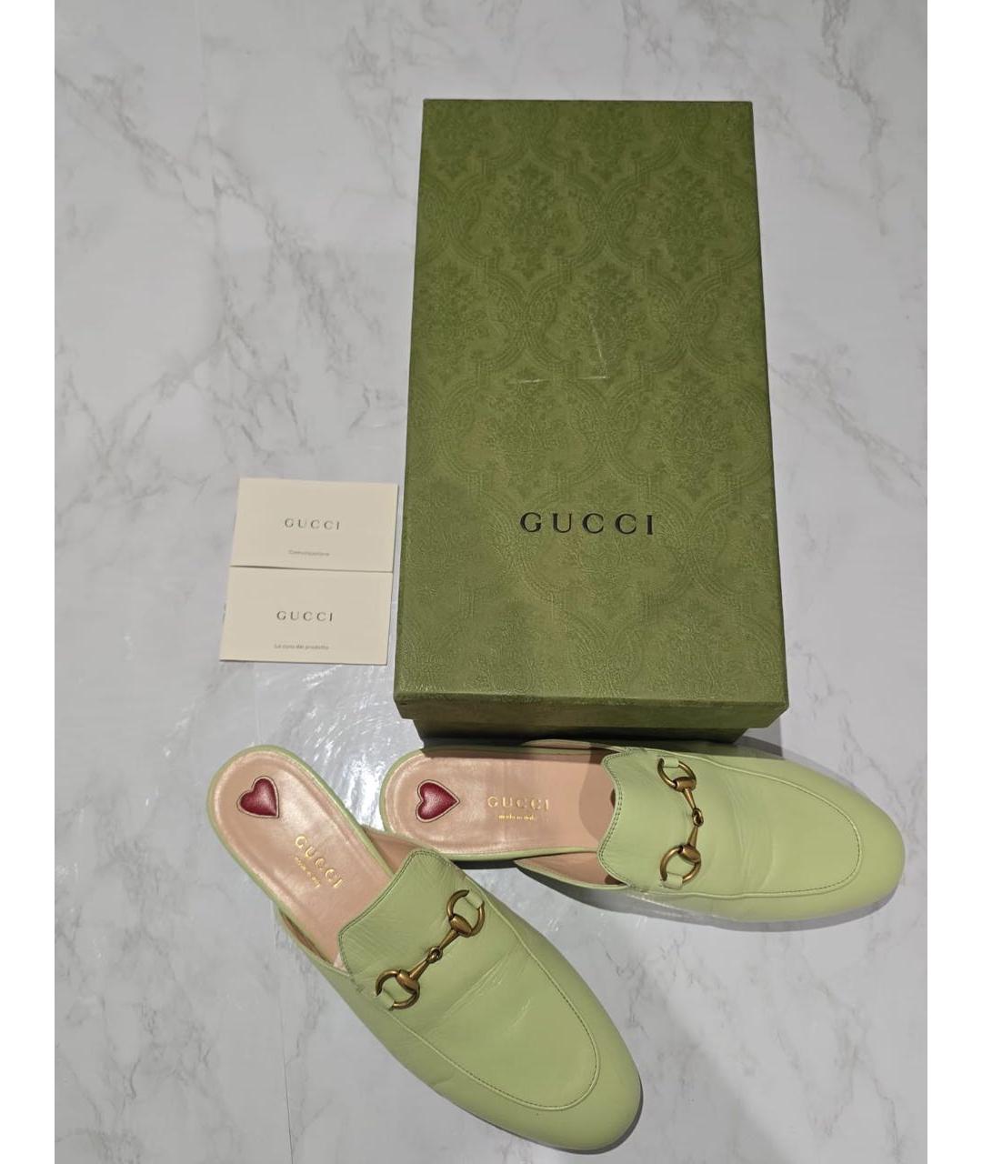 GUCCI Салатовые кожаные мюли, фото 5