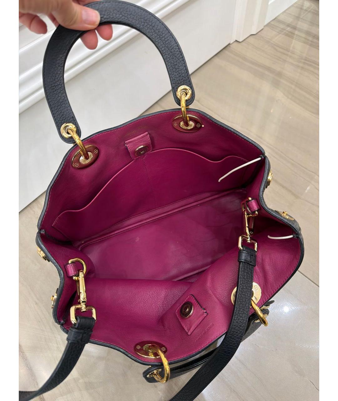 CHRISTIAN DIOR Черная кожаная сумка с короткими ручками, фото 3