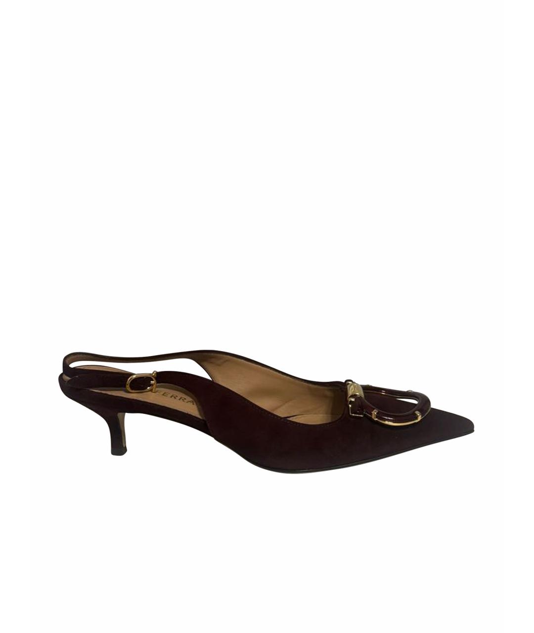 FERRAGAMO Бордовые замшевые лодочки на низком каблуке, фото 1