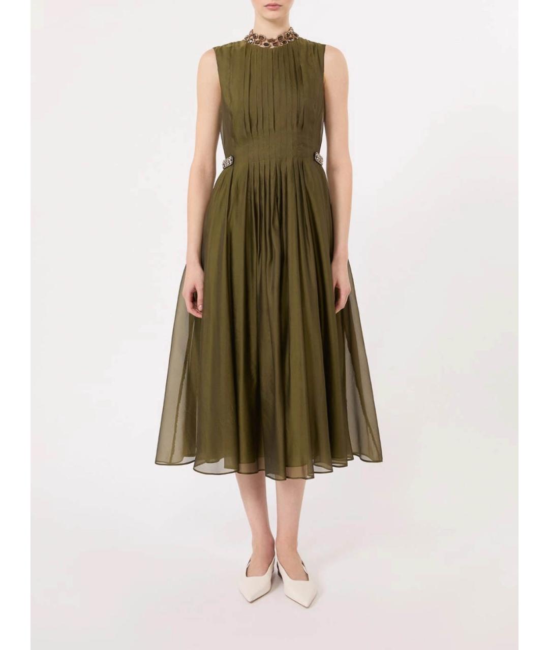 'S MAX MARA Хаки шелковое повседневное платье, фото 2