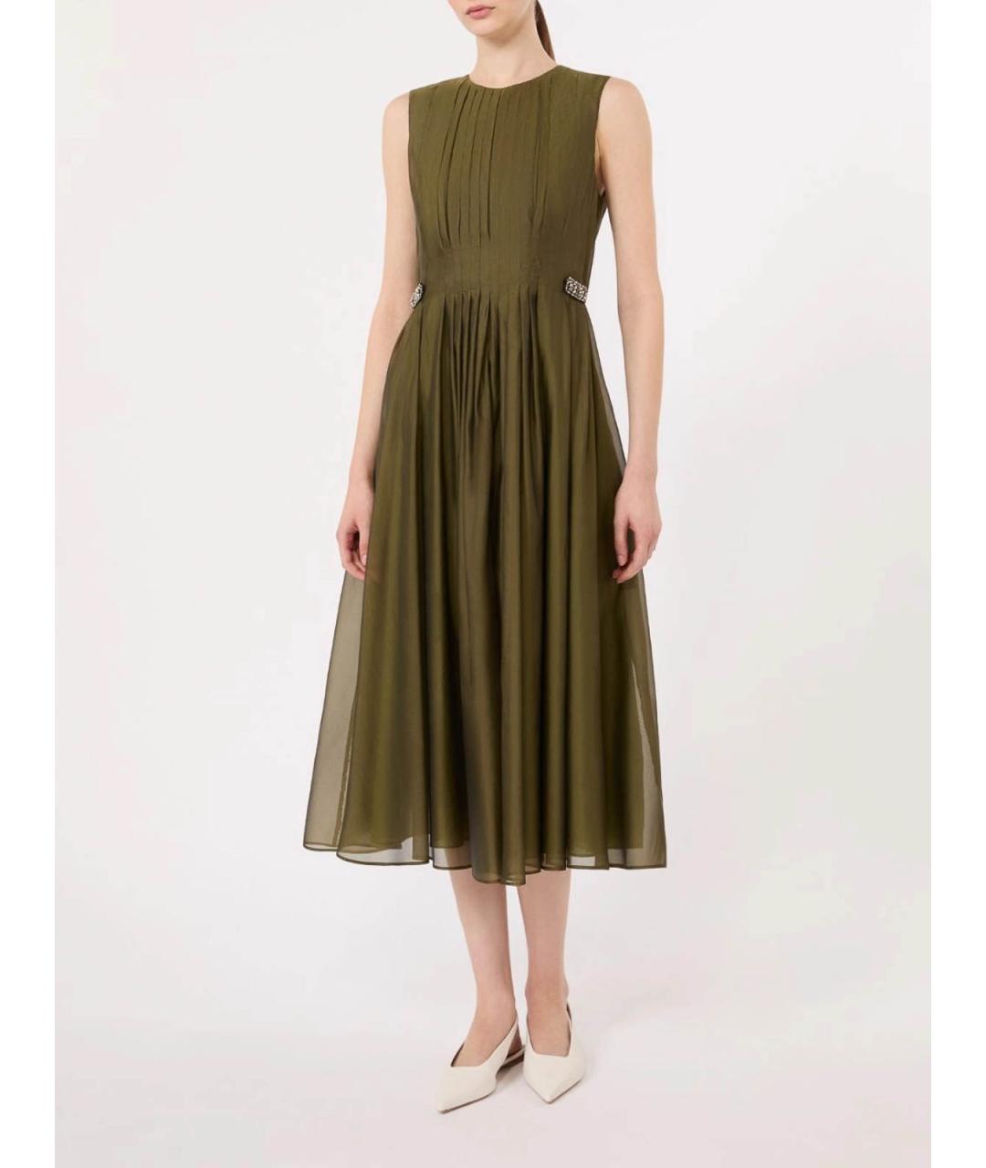 'S MAX MARA Хаки шелковое повседневное платье, фото 4