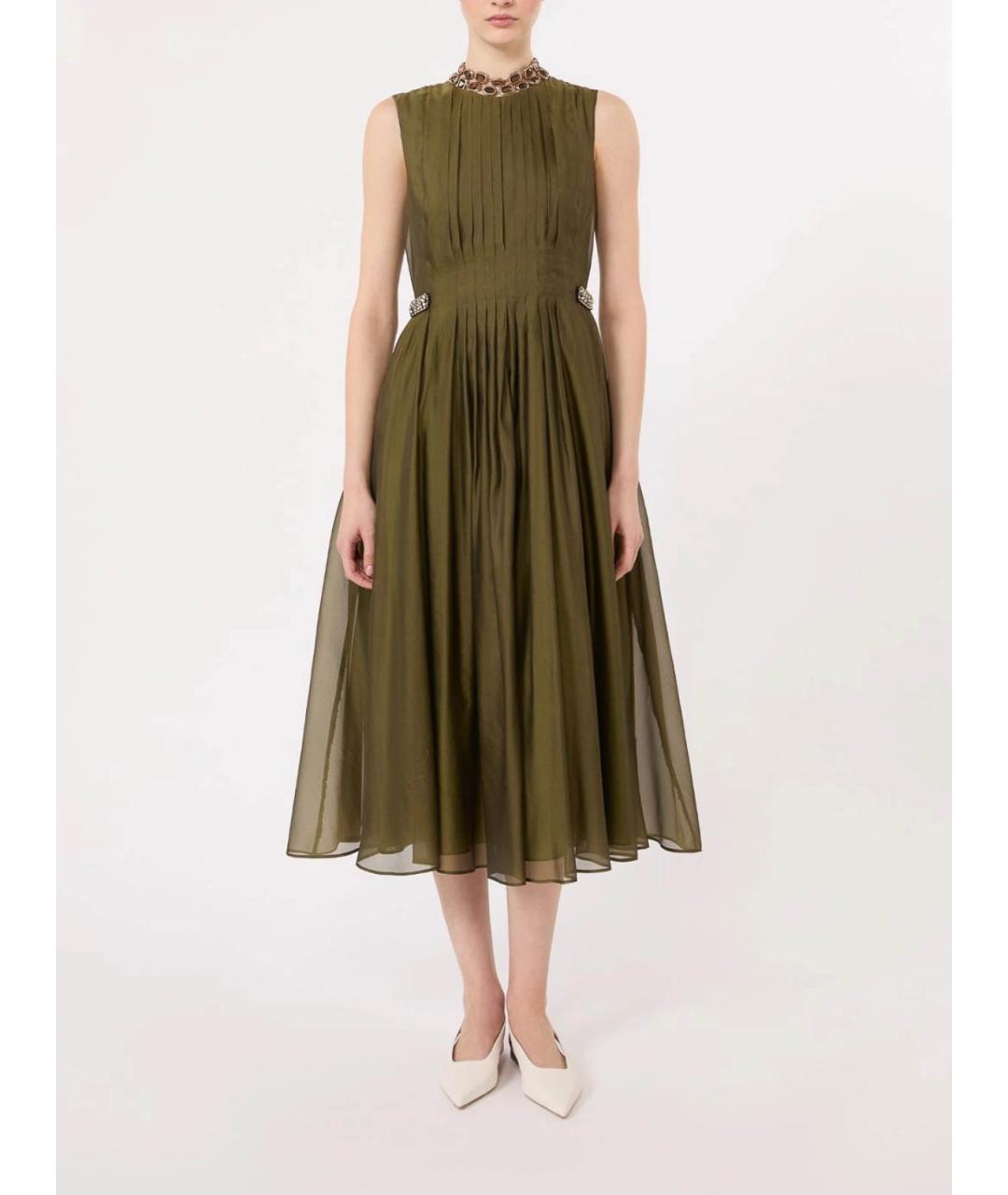 'S MAX MARA Хаки шелковое повседневное платье, фото 3