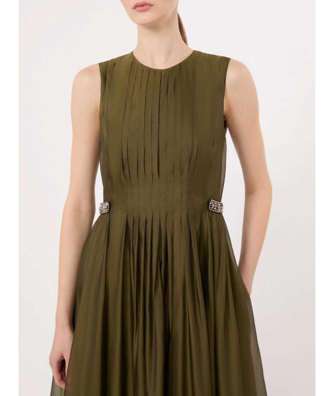 'S MAX MARA Хаки шелковое повседневное платье, фото 5