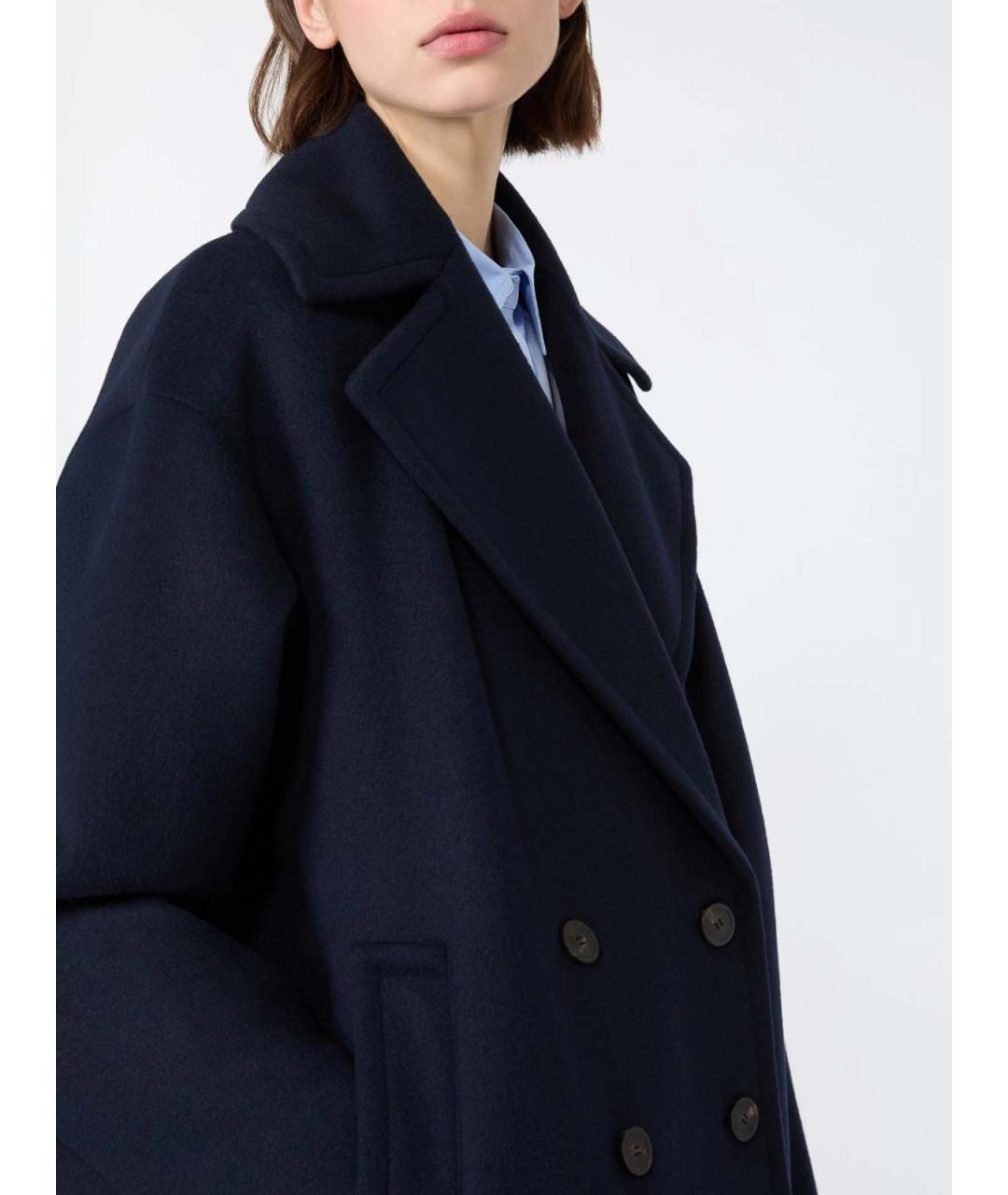 WEEKEND MAX MARA Темно-синее шерстяное пальто, фото 3