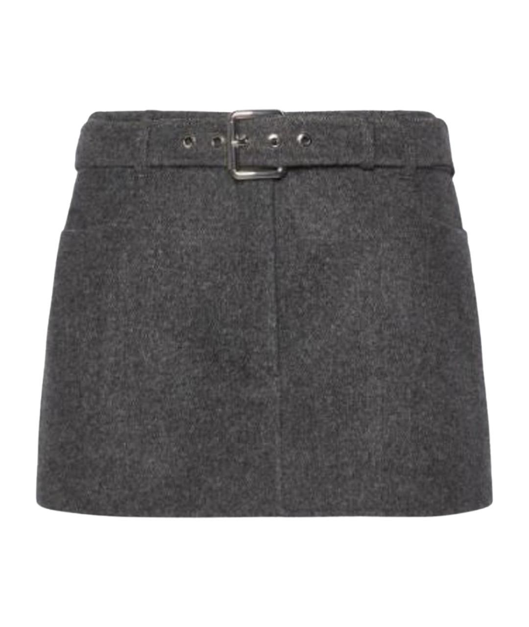 SPORTMAX Серая шерстяная юбка мини, фото 1