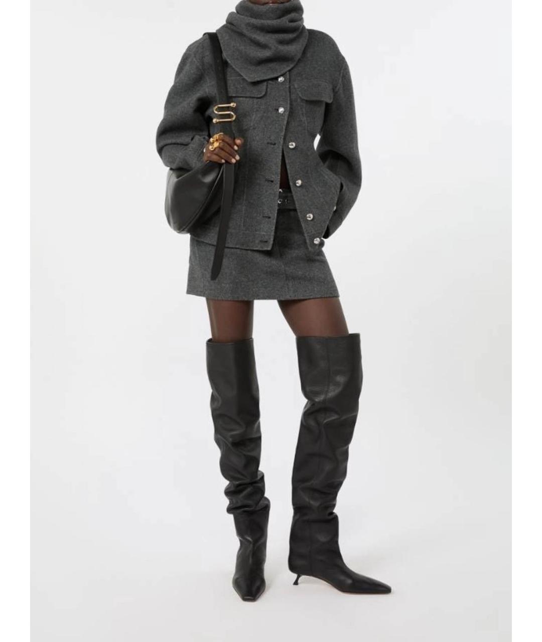 SPORTMAX Серая шерстяная юбка мини, фото 2