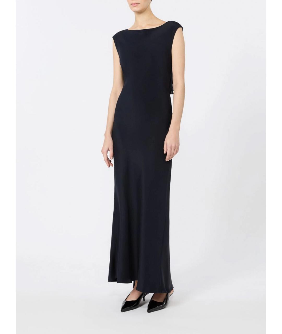 MAX MARA Темно-синее шелковое вечернее платье, фото 3
