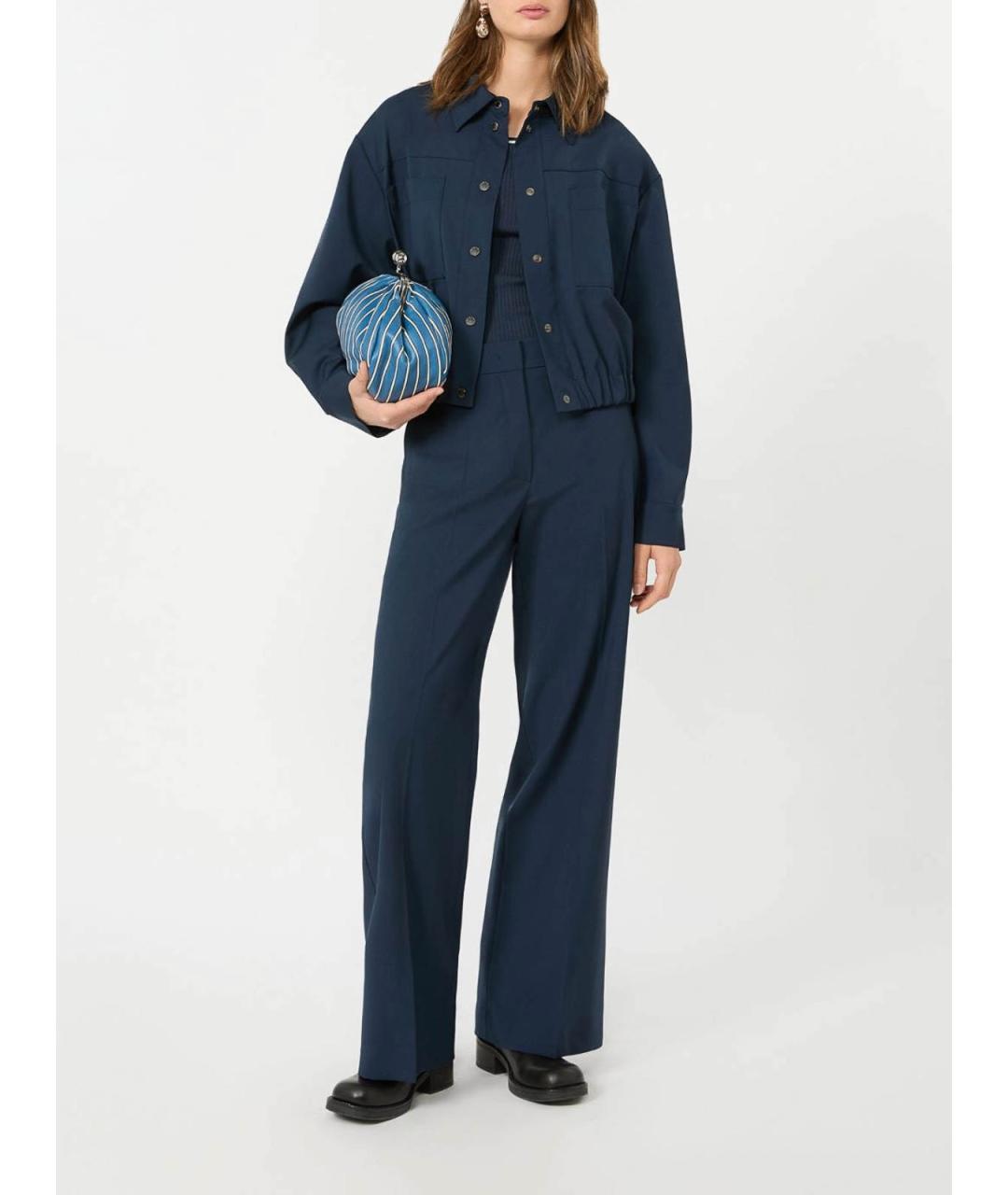 WEEKEND MAX MARA Синие шерстяные прямые брюки, фото 2
