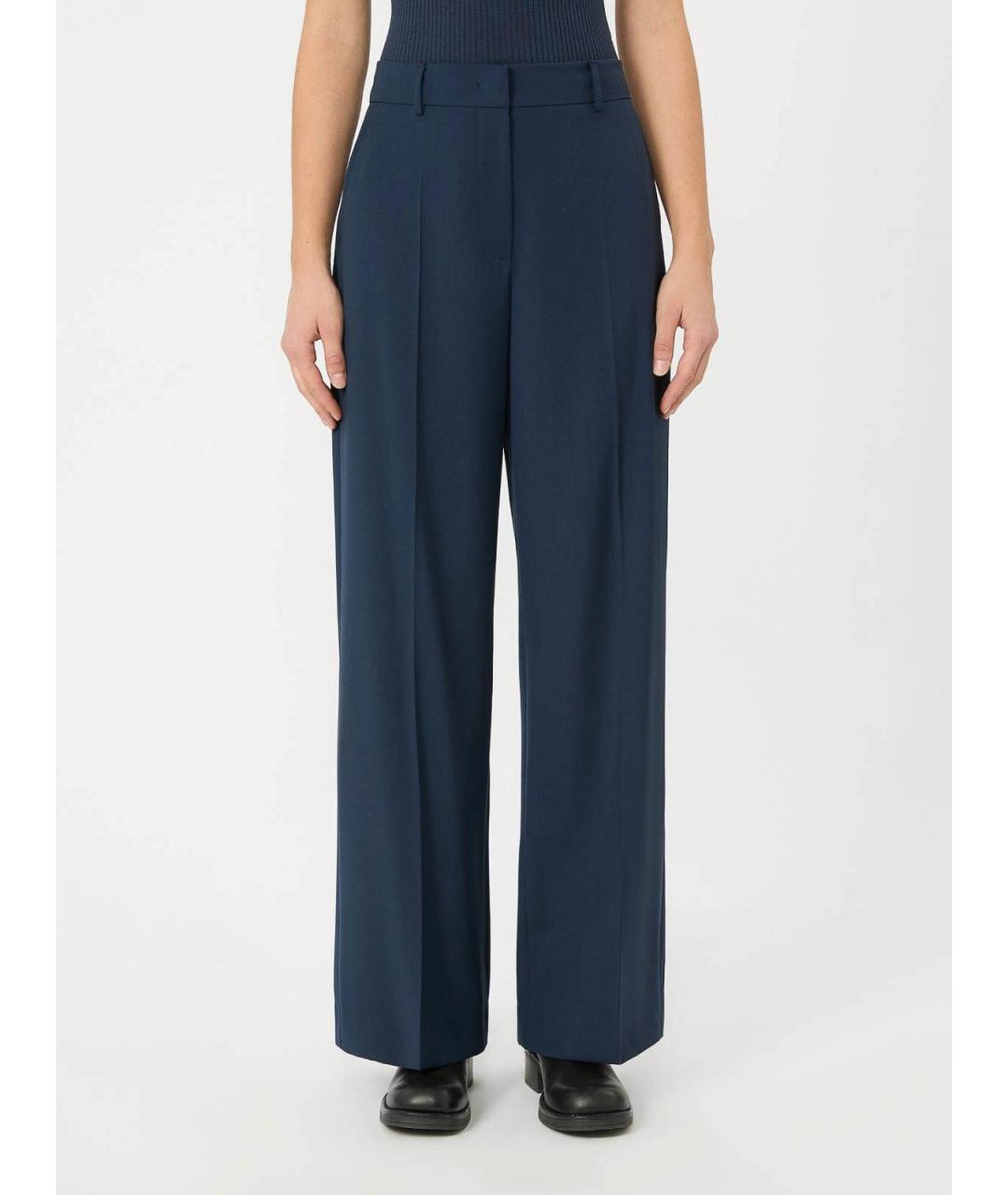WEEKEND MAX MARA Синие шерстяные прямые брюки, фото 3