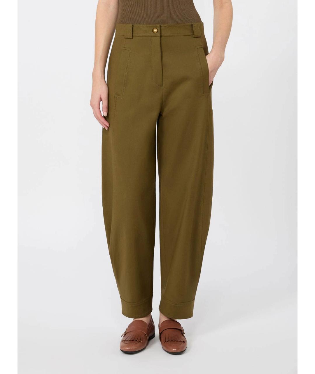 MAX MARA Хаки хлопковые брюки широкие, фото 2