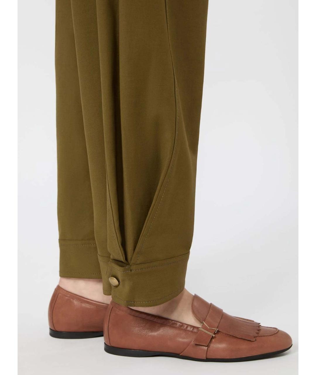MAX MARA Хаки хлопковые брюки широкие, фото 4