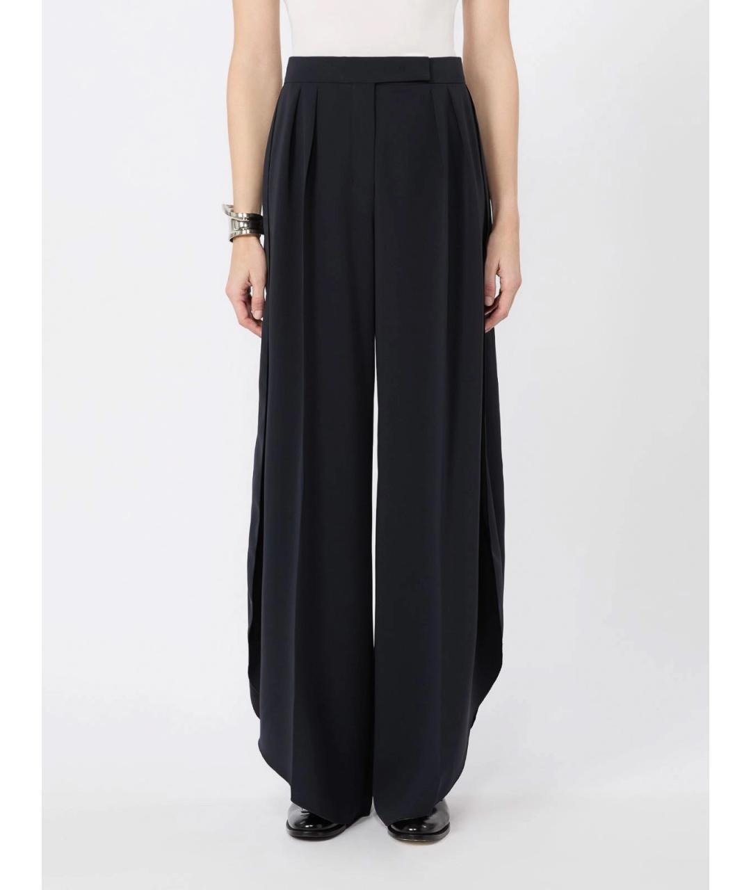 MAX MARA Темно-синие полиэстеровые брюки широкие, фото 2