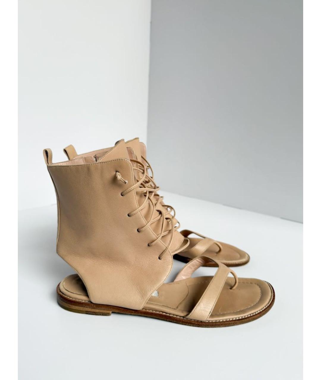 MANOLO BLAHNIK Бежевые кожаные босоножки, фото 7