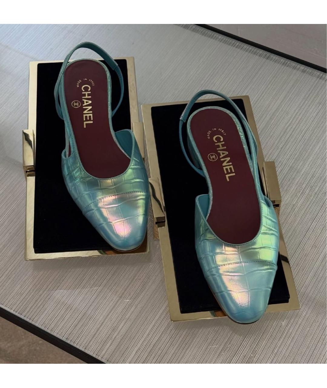 CHANEL Бирюзовые туфли из лакированной кожи, фото 4