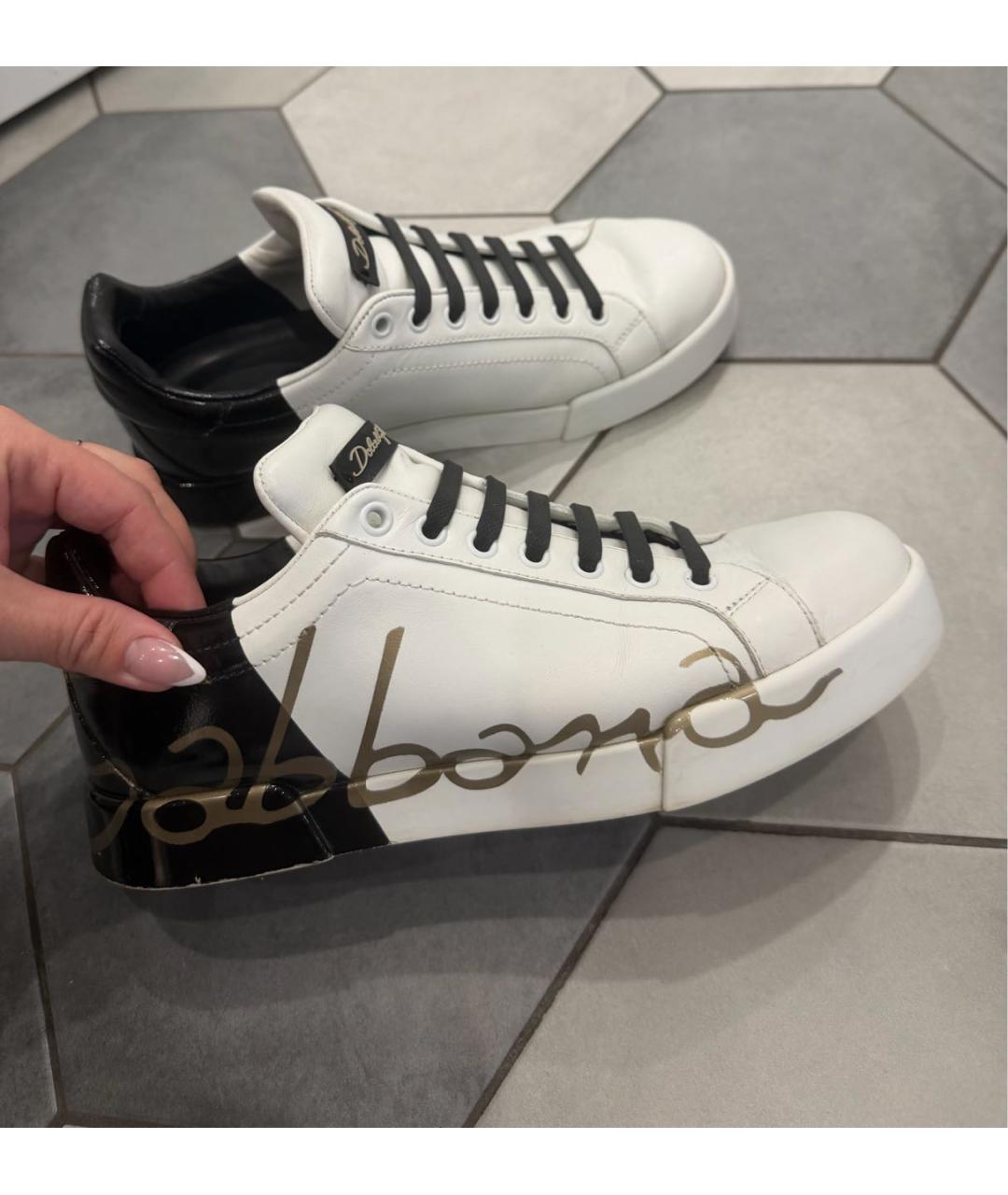 DOLCE&GABBANA Белые кожаные кеды, фото 6