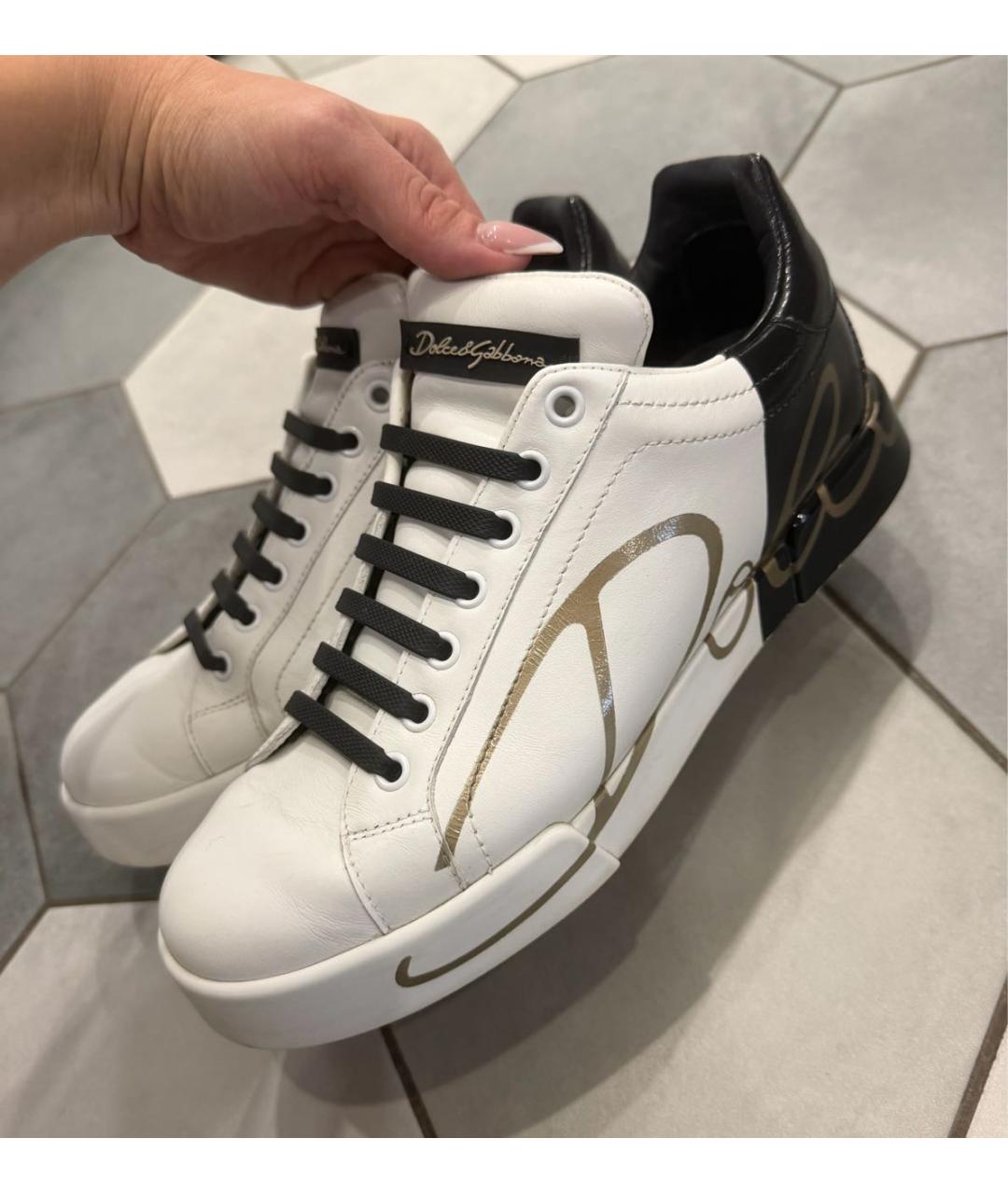 DOLCE&GABBANA Белые кожаные кеды, фото 4