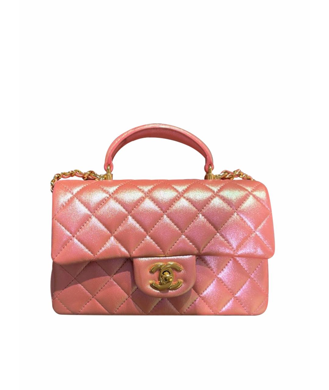 CHANEL Коралловая сумка с короткими ручками из лакированной кожи, фото 1