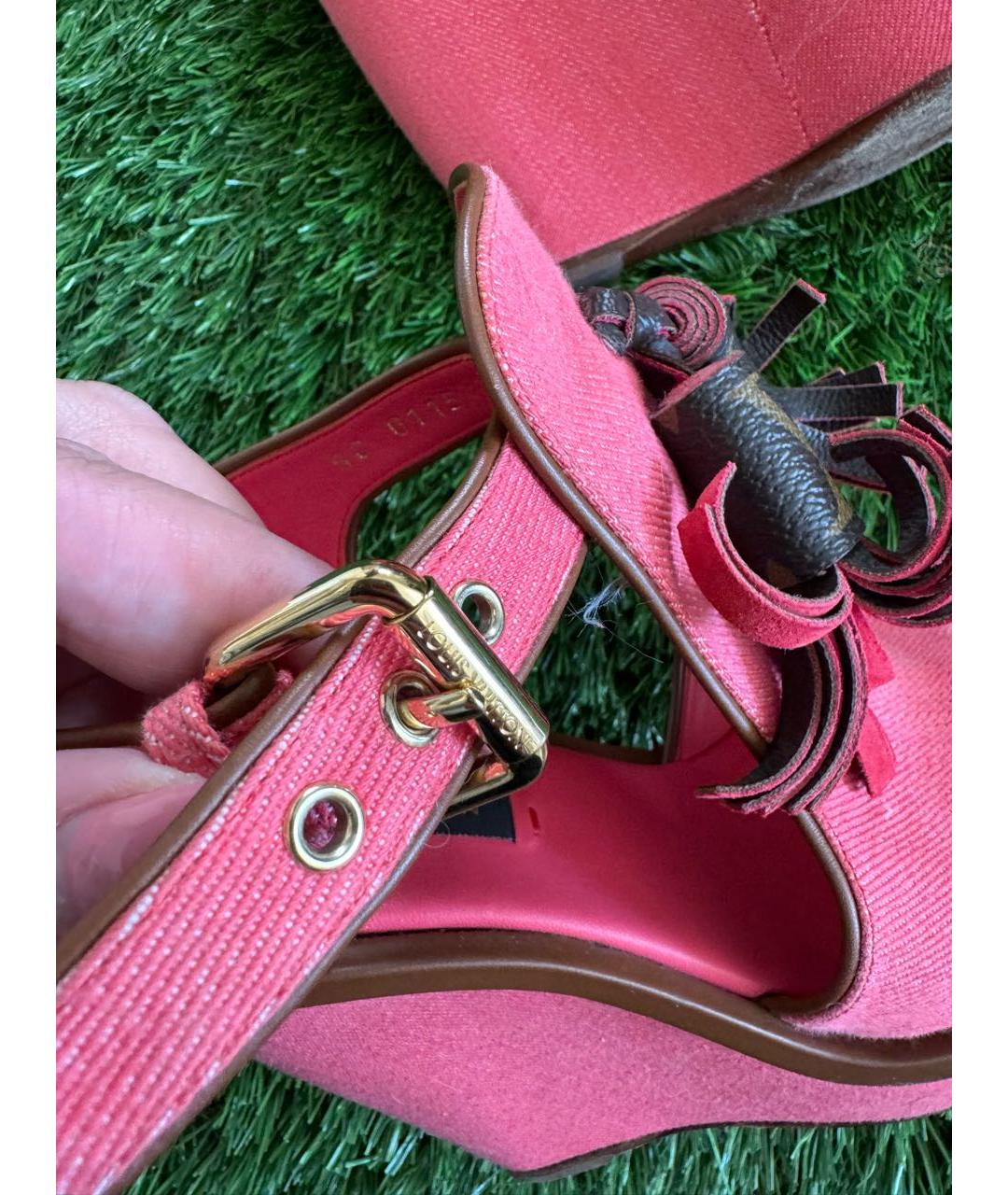 LOUIS VUITTON Фуксия текстильные босоножки, фото 6