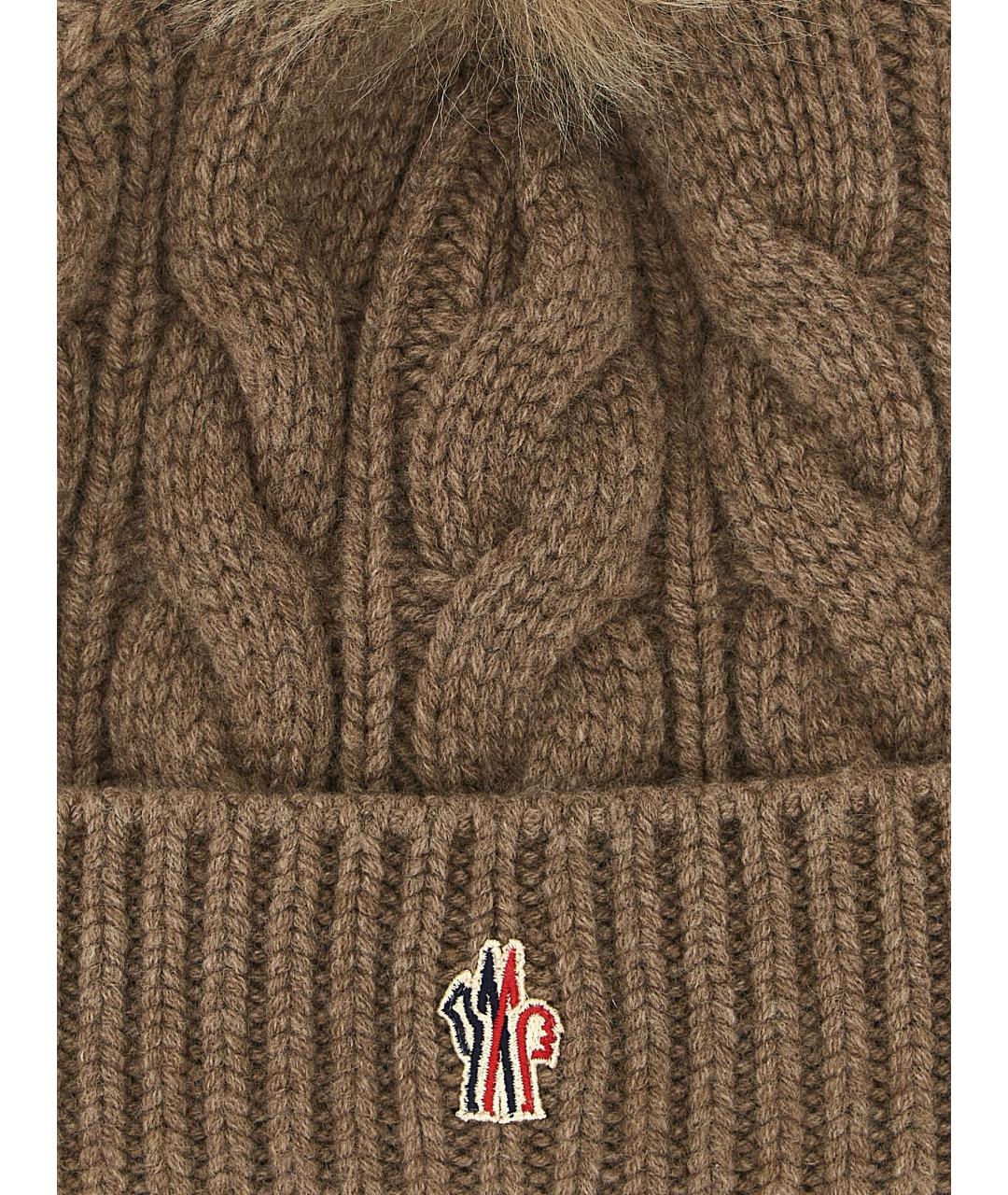 MONCLER GRENOBLE Коричневая шерстяная шапка, фото 3