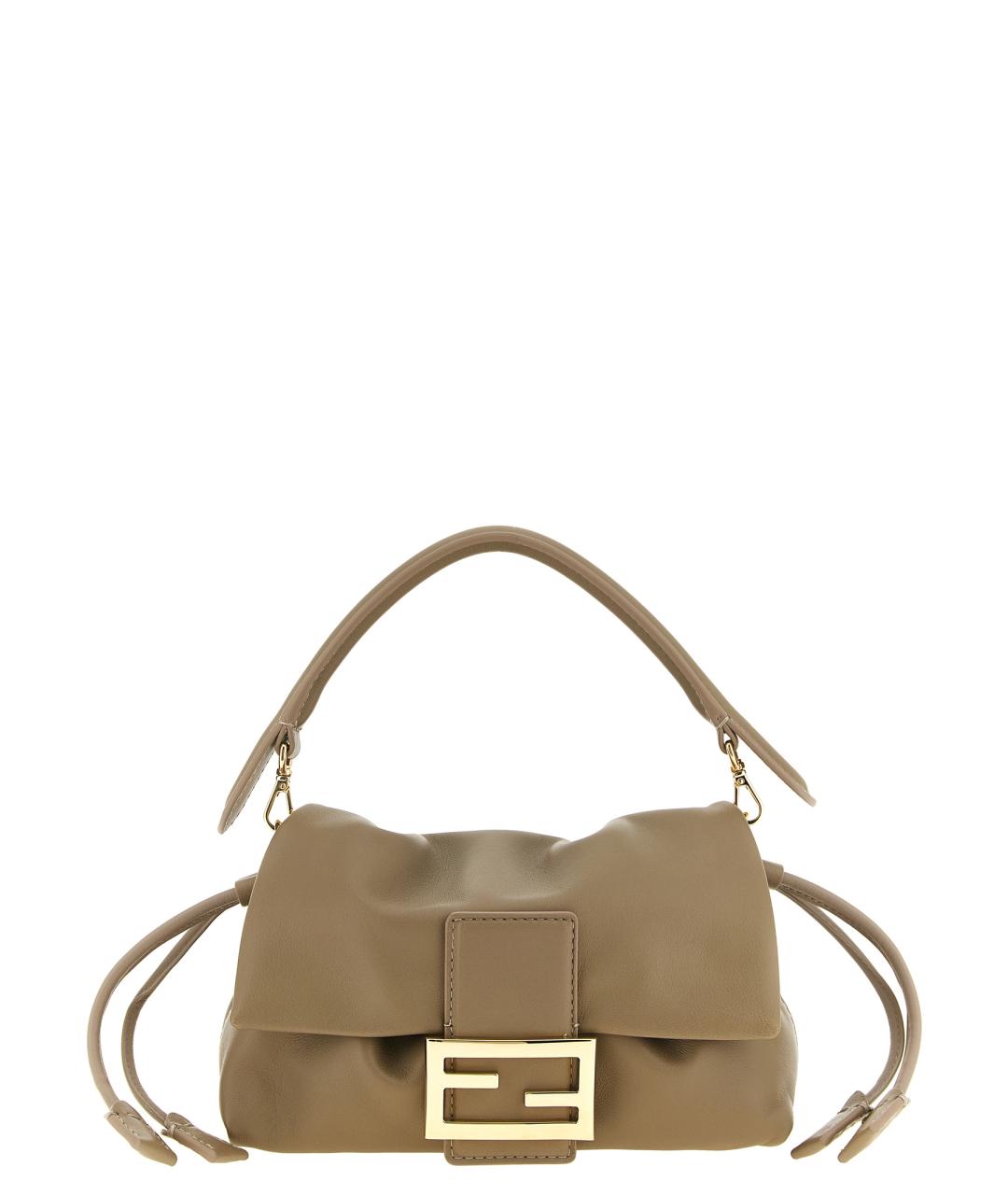 FENDI Бежевая кожаная сумка через плечо, фото 5