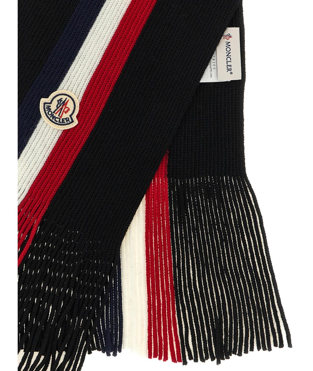 MONCLER Черный шерстяной шарф, фото 3