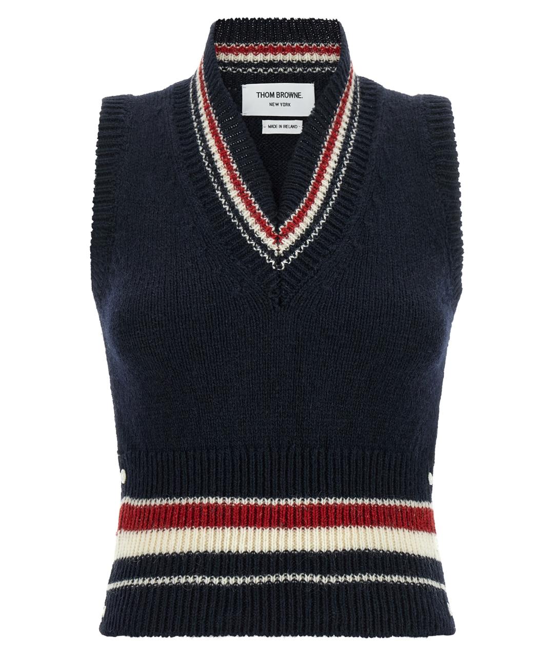 THOM BROWNE Темно-синяя шерстяная жилетка, фото 1