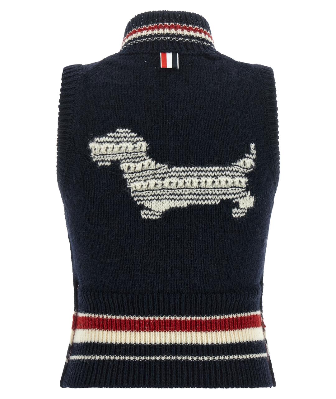THOM BROWNE Темно-синяя шерстяная жилетка, фото 2
