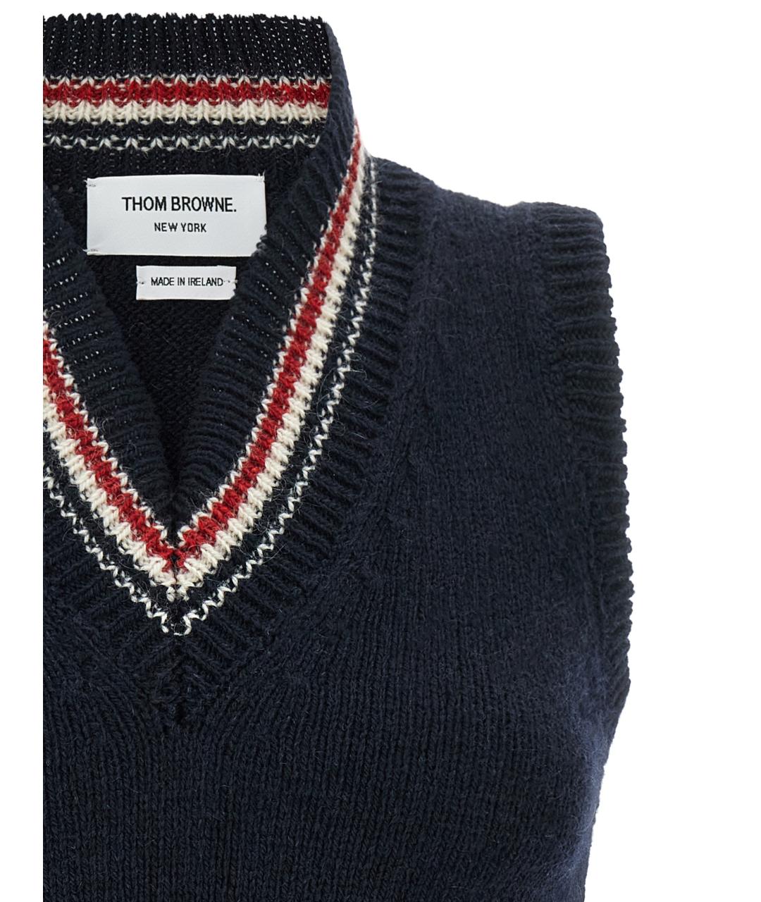 THOM BROWNE Темно-синяя шерстяная жилетка, фото 3