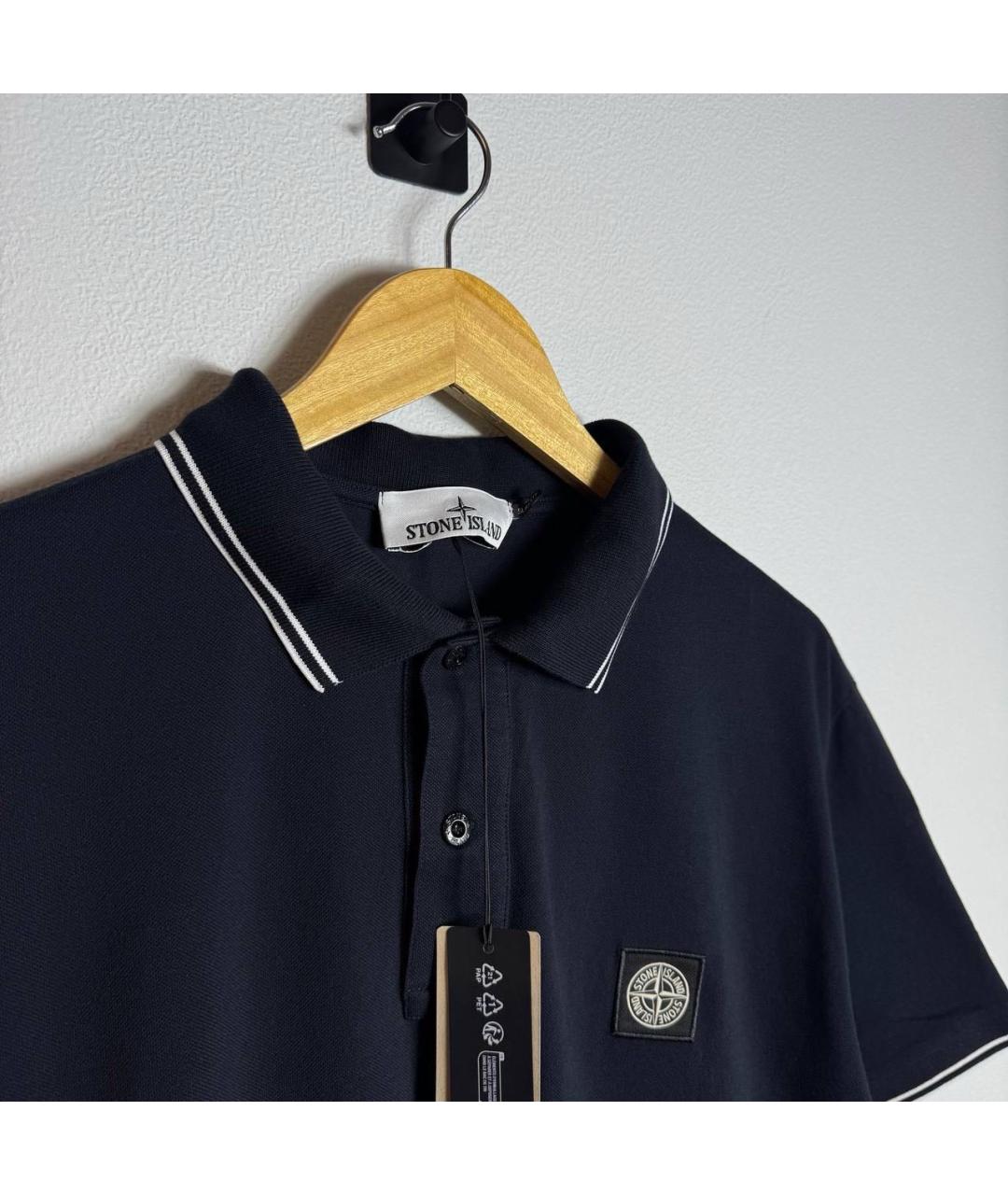STONE ISLAND Темно-синее хлопковое поло с коротким рукавом, фото 3