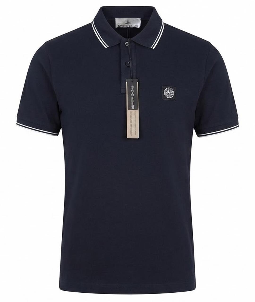 STONE ISLAND Темно-синее хлопковое поло с коротким рукавом, фото 1
