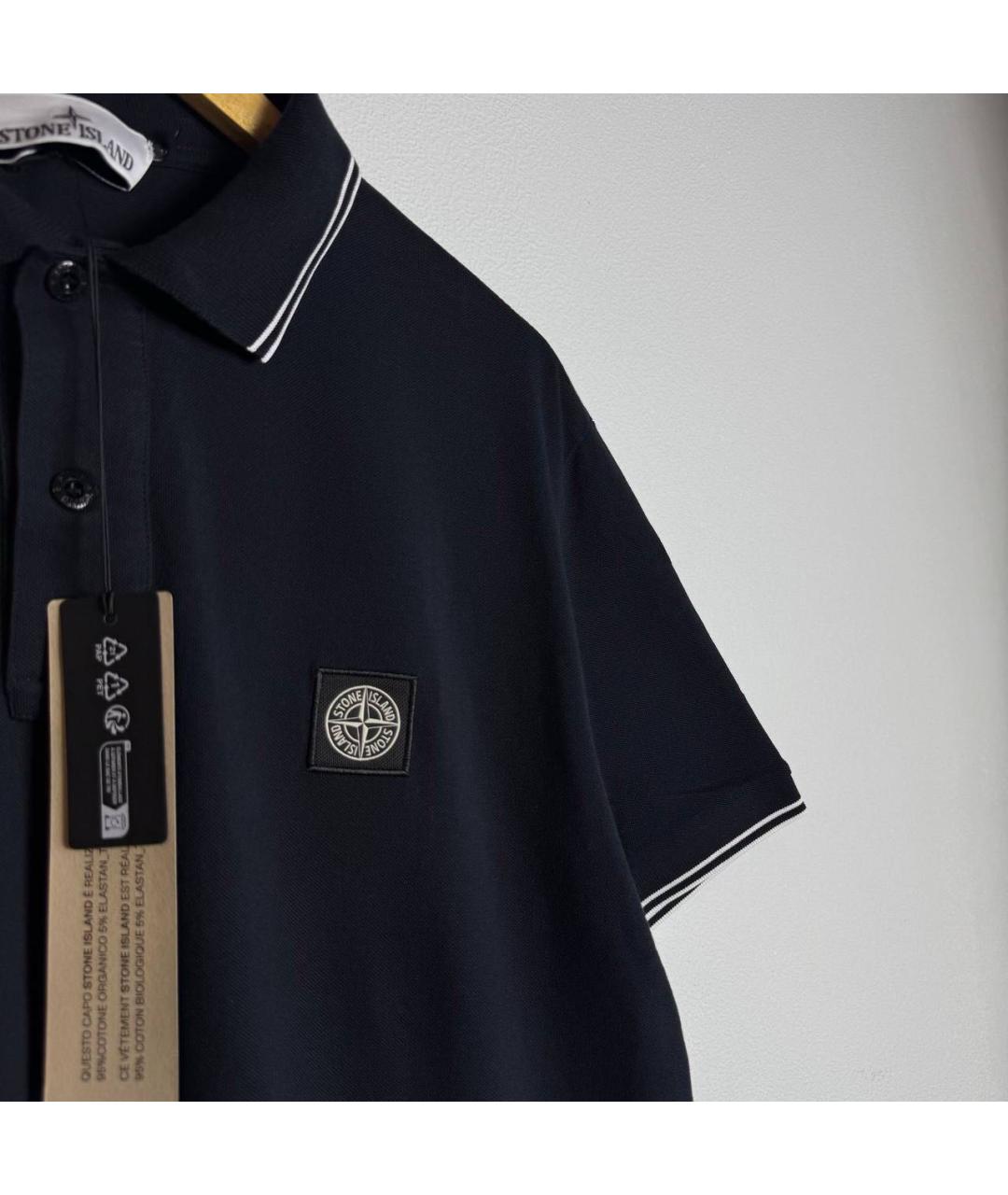 STONE ISLAND Темно-синее хлопковое поло с коротким рукавом, фото 4
